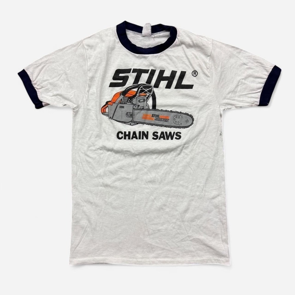 Vintage Stihl Chainsaws Workwear Ringer Tee T-Shirt Sz S